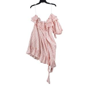 Lisa‎ Marie Fernandez for Target Pink Polka Dot One Shoulder Ruffle Dress Medium